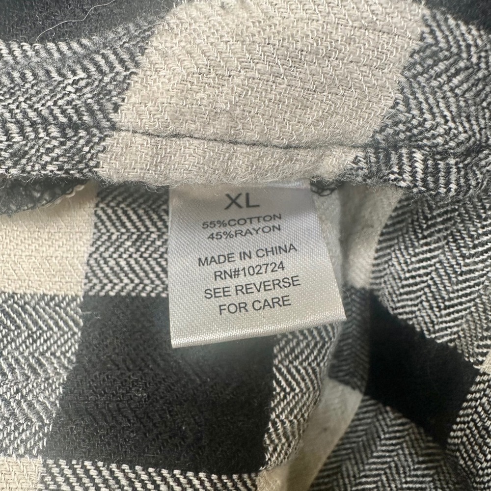 Hester Orchard Womens Black White Buffalo Check Flannel Roll Tab Sz XL - Picture 5 of 6